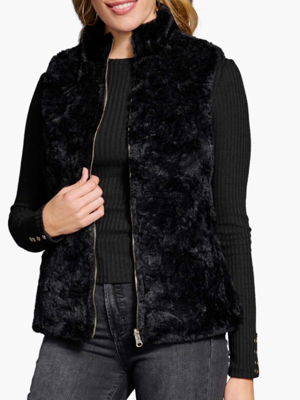 Olsen Collection Women’s 12 Black Faux Fur Full Zip Vest w/ Pockets